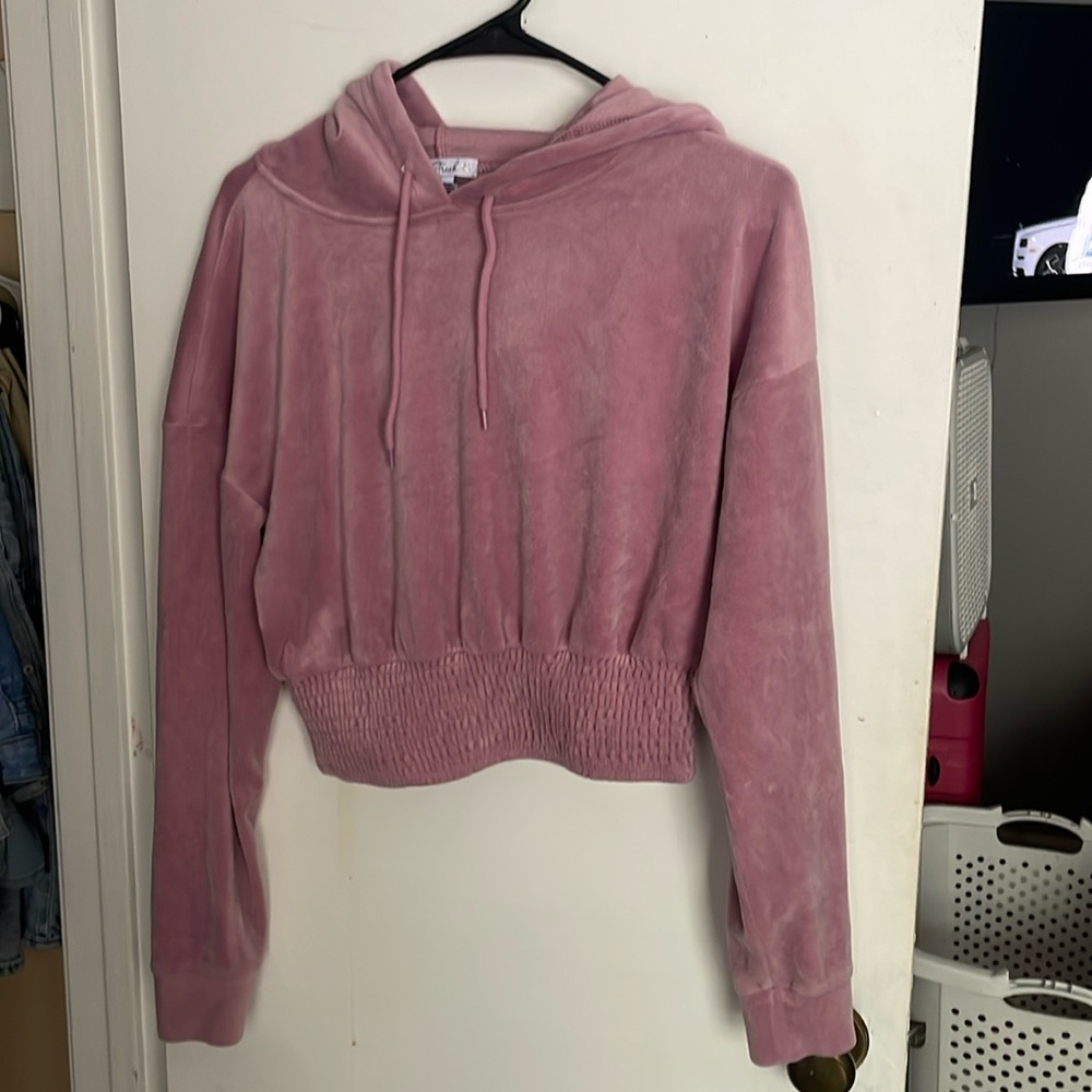 Velvet feel cropped hoodie